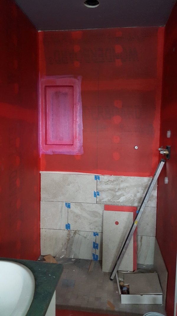 waterproof liquid membrane applied on cement board walls